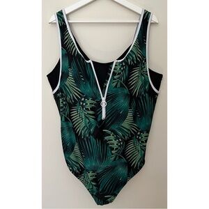 Swim By Cacique • 22 • Zip Up Palm Leaf Print One Piece